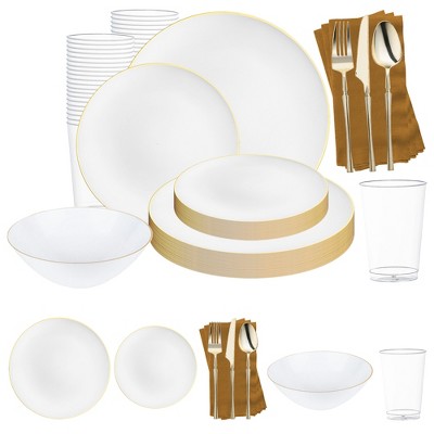 Smarty Had A Party White w/ Gold Rim Organic Plastic Grand Wedding Set - 150 Sets