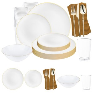 Smarty Had A Party White w/ Gold Rim Organic Plastic Grand Wedding Set - 50 Sets - 1 of 4