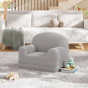Kids Sofa Chair, 2-in-1 Convertible Toddler Couch Lounge, Comfy Fold Out Teddy Fleece Fabric Children's Sofa Bed - 1 of 4