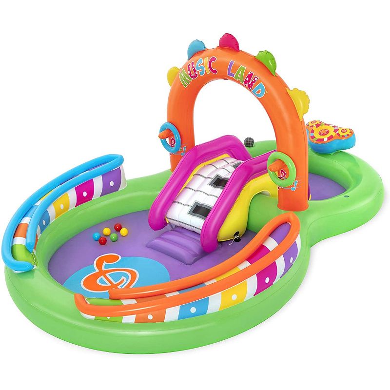 Bestway H2O GO Sing N Splash Music Land Inflatable Backyard Kids Children Toddlers Swimming Pool Play Center with Sprinkler Arch, Slide, and Ring Toss, 1 of 7