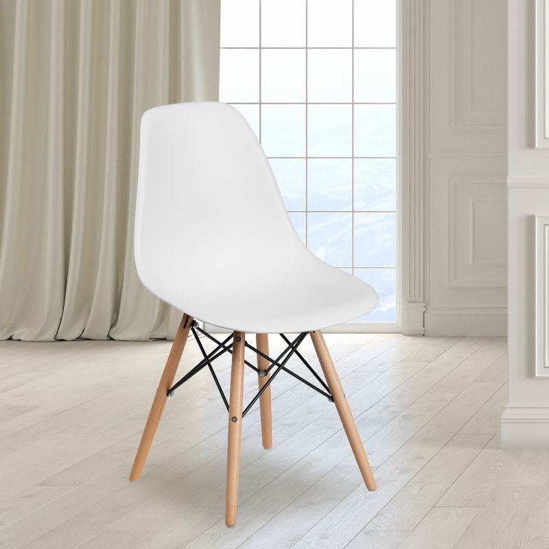 Emma and Oliver Plastic Accent Dining Chair with Wooden Legs, 3 of 13