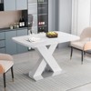 KWPZQEB Modern Rectangle Dining Table, Dining Table with Faux Marble Top, Metal Base & X-Shape Leg, Extendable Marble Dining Table for Dining - 3 of 4