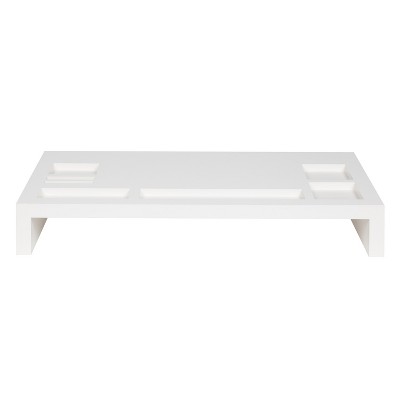 White Wood Desktop Organizer Monitor Stand with Storage Slots