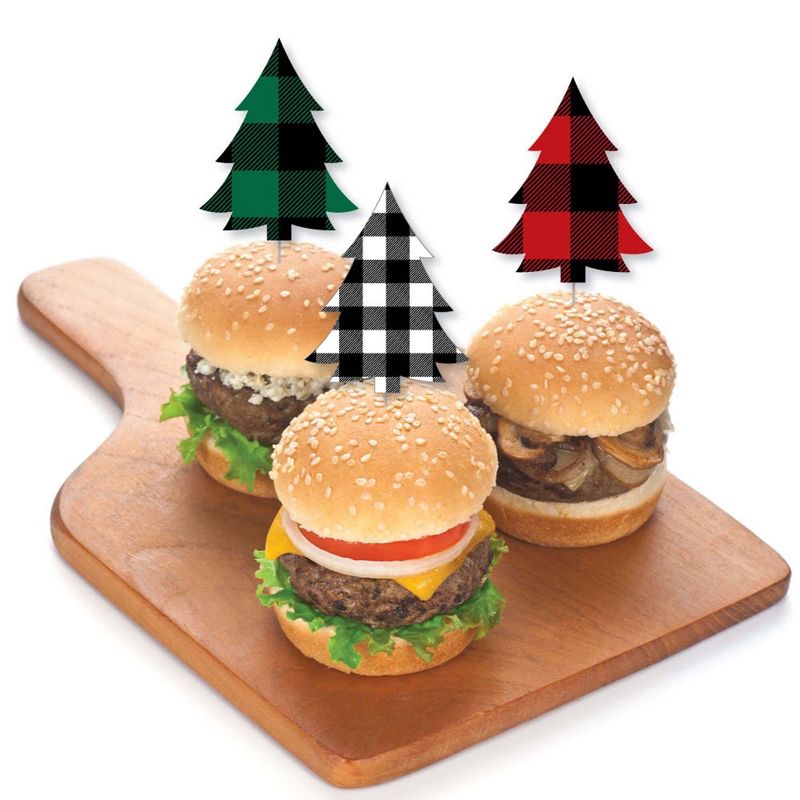 Big Dot of Happiness Holiday Plaid Trees - Dessert Cupcake Toppers - Buffalo Plaid Christmas Party Clear Treat Picks - Set of 24, 3 of 8