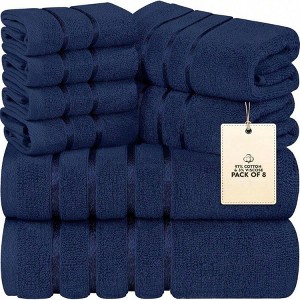 8 Piece Luxury Towel Set, 2 Bath, 2 Hand, 4 Wash Cloths, 600 GSM Ring Spun Cotton, Navy - 1 of 4