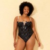 Women's Polka Dots Tunneled Lace High Leg Medium Coverage One Piece Swimsuit - Shade & Shore™ Black - 4 of 4