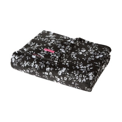 Betsey Johnson Pretty Floral Ultra Soft Plush Fleece - Blanket Black-  Full/Queen