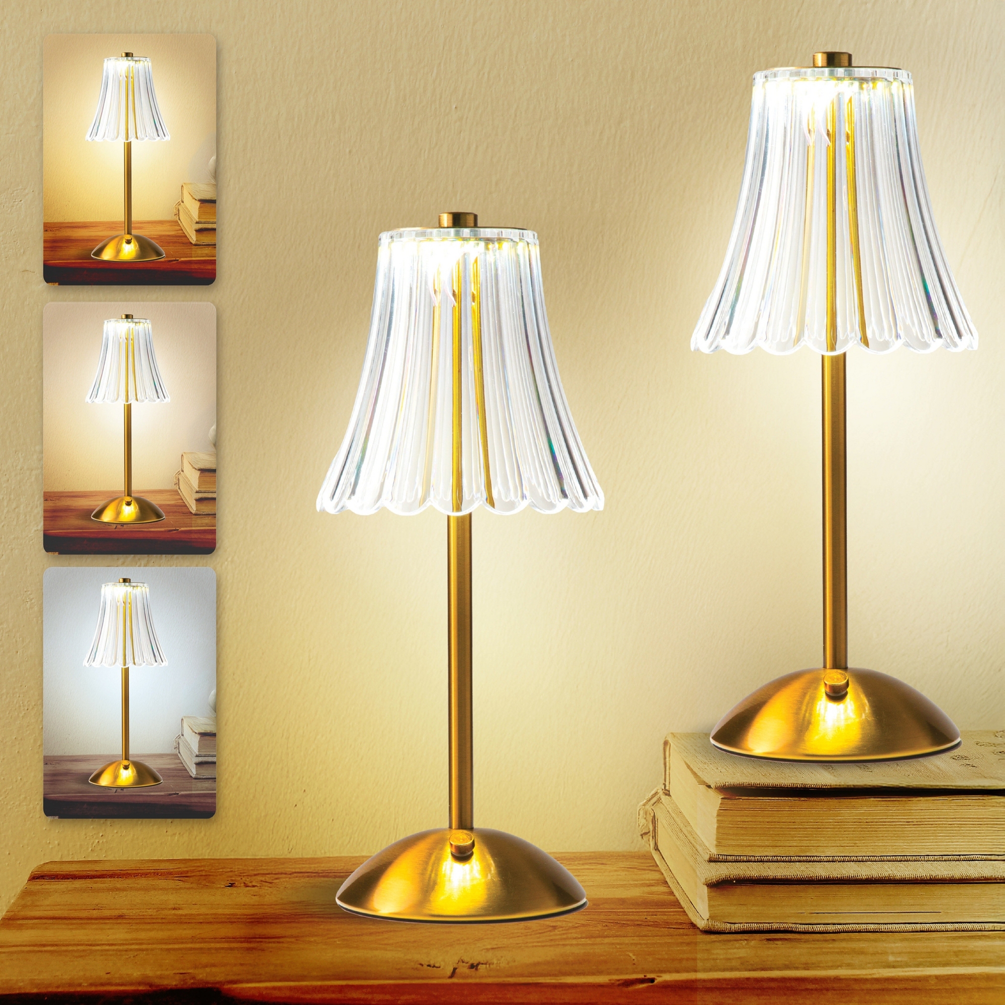Bell + Howell Alma Table Lamp 2 Pack Small Cordless Touch LED Rechargeable, Gold Base