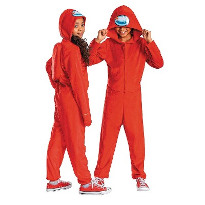 Among Us Kids' Red Impostor Hooded Halloween Costume Jumpsuit - Red - 7-8