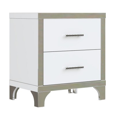 LIVAREEmlen Elegant High Gloss Nightstand with Metal Handle,Mirrored Bedside Table with 2 Drawers for Bedroom,Living Room