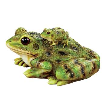 Collections Etc Hand-Painted Mama and Baby Frog Ride Garden Figurine 6.75 X 5 X 3.5 Green