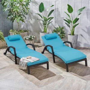 Chaise Lounge Chairs Set of 2 for Outside, Adjustable Position Outdoor PE Rattan Wicker Patio Pool Lounge Chair with Arm, Cushion, Pillow and Wheels - 1 of 4