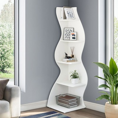 UbMelt Modern 5 Tier Book Shelf,Wall Corner Display Storage Bookcase for Home Office,Living Room,Bedroom