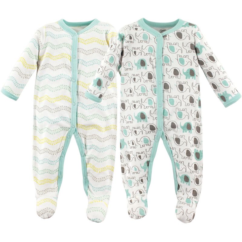 Luvable Friends Baby Cotton Snap Sleep and Play 2pk, Elephants, 1 of 3