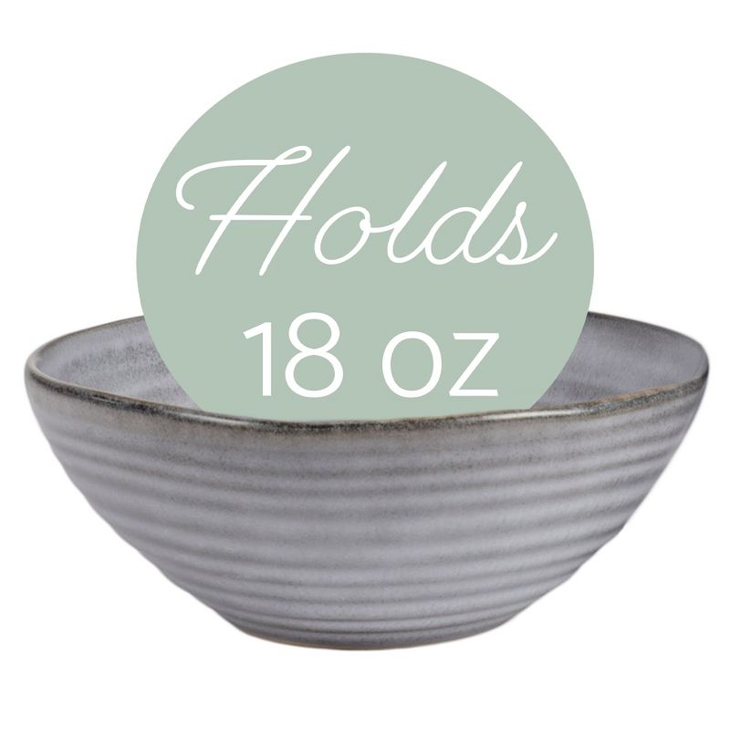 Modern Chic Ribbed Ceramic Stoneware Dinnerware Bowls Set of 4 - Slate Grey, 2 of 6