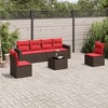 vidaXL 7 Piece Patio Sofa Set with Cushions Brown and Red Poly Rattan - With Table - 2 of 4
