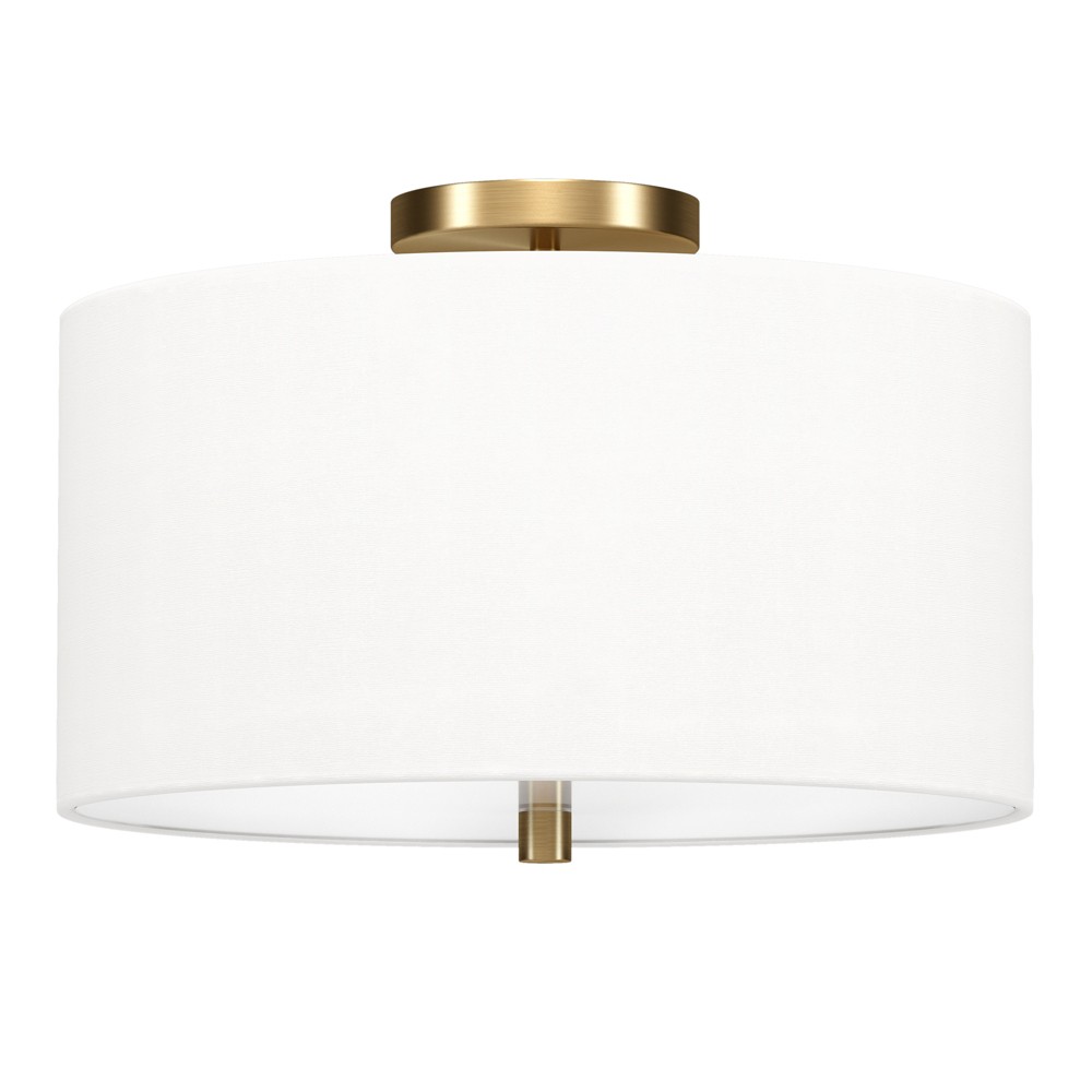 Photos - Chandelier / Lamp Hudson and Canal 16" Flush Mount with Fabric Shade Brass/White: UL Listed, Polyester Drum Shade, Metal Body
