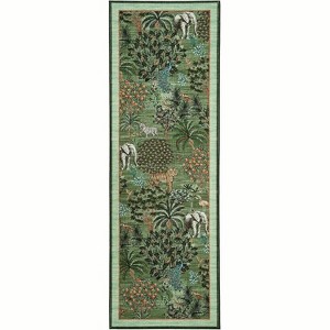 Jungle Print Washable Rug - Non-Slip Low Pile Stain Resistant Carpet for Living Room, Bedroom, Nursery, Playroom - 1 of 4