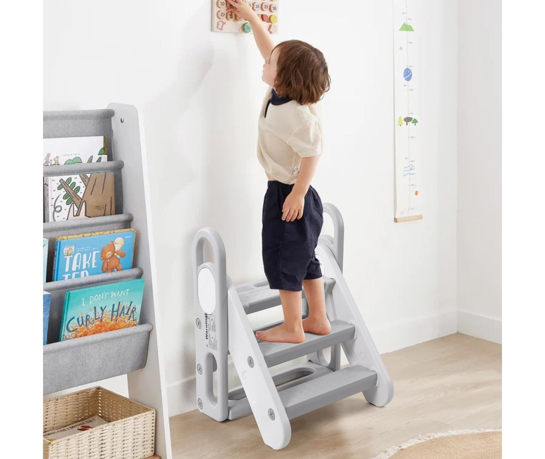 Foldable Toddler Step Stool for Kids, Adjustable 3 Steps Stool with Handles, Kids Step Stool for Bathroom Sink, Kitchen Counter, Toilet Potty Training