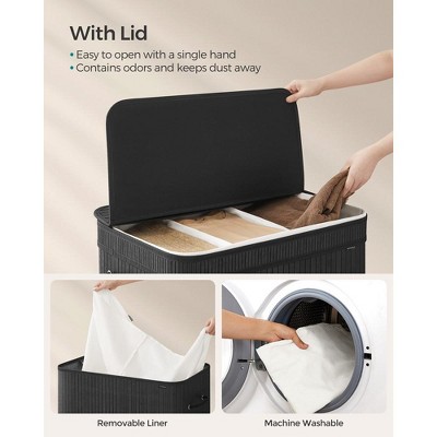Ink Black Bamboo Laundry Hamper with Lid and Handles