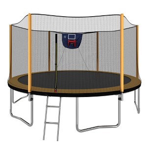 JOYRACER 14FT Trampoline with Safety Enclosure Net w/ Basketball Hoop and Ladder - Large Outdoor Backyard Trampolines for Kids & Adults - 1 of 4