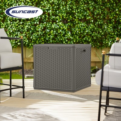 Gray Wicker Resin Lockable Outdoor Deck Storage Box