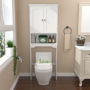 Racxily White Wood Bathroom Storage Cabinet ,2 Doors & Retro-Modern Design for Kitchen/Living Room - 1 of 4