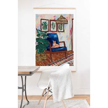Lara Lee Meintjes Ginger Cat in Peacock Chair with Indoor Jungle of House Plants Interior Painting Art Print and Hanger - Society6
