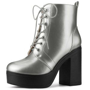 Allegra K Women's Platform Chunky High Heel Lace Up Combat Boots - 1 of 4