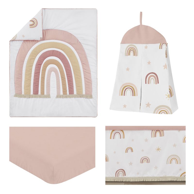 Sweet Jojo Designs Girl Baby Crib Bedding Set - Boho Rainbow Collection 4pc, 3 of 8