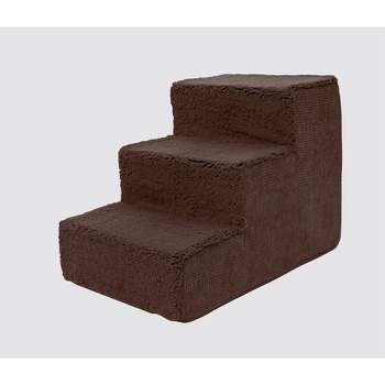 Precious Tails Faux Shearling High Density Foam Top Wide 3-Step Pet Stairs - Brown