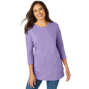 Woman Within Plus Size Perfect Three-Quarter Sleeve Crewneck Tee - 1 of 4