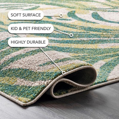 Green Floral Synthetic Easy Care Area Rug, 3' x 5'