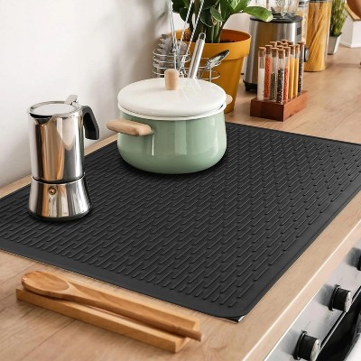 LunaLulinlk Dish Drying Mats Silicone Stove Mat for Glass Top Stove Dish Drying Mats for Kitchen (Black, 30 x 21)