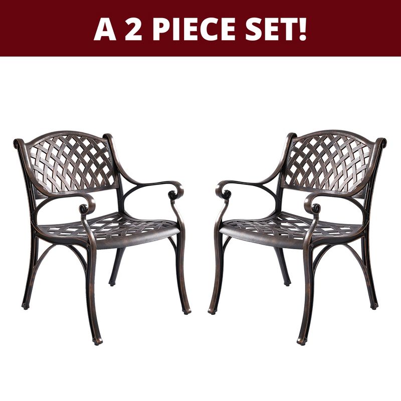 Kinger Home 2-Piece Outdoor Patio Chairs Set for 2, Cast Aluminum Patio Furniture Chairs, Patio Seating, Bronze, 4 of 10
