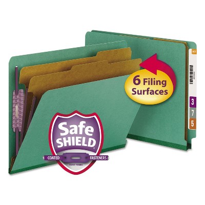 Smead Pressboard End Tab Classification Folders Letter Six-Section Green 10/Box 26785