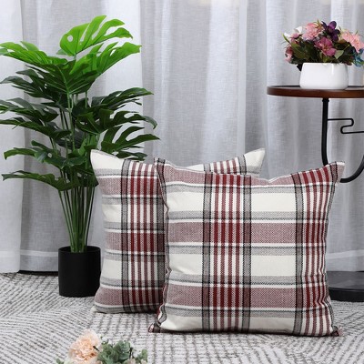 2 Pcs 18"x18" Cotton Buffalo Check Plaid Decorative Pillow Cover Red - PiccoCasa