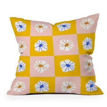 Maritza Lisa Checkered Flowers Square Throw Pillow Yellow - Deny Designs