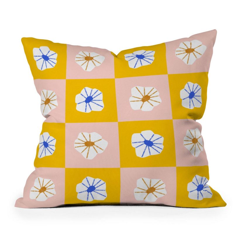 Maritza Lisa Checkered Flowers Square Throw Pillow Yellow - Deny Designs, 1 of 5