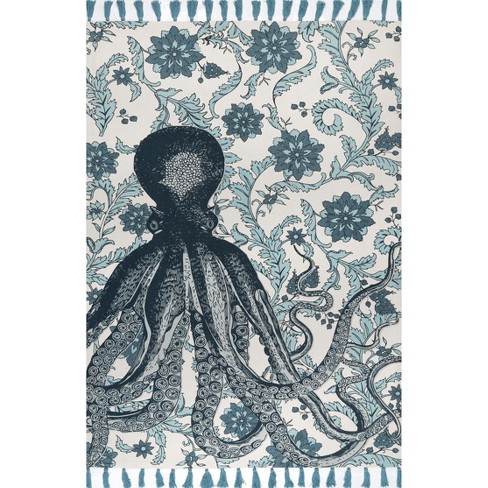 2' 8 x 6' Multi nuLOOM Thomas Paul Printed Flatweave Cotton Giant Octopus Runner Rug