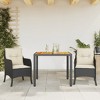 vidaXL 3 Piece Patio Dining Set - Black Poly Rattan with Cushions and Square Acacia Wood Table - Outdoor/Garden/Backyard Furniture - 2 of 4