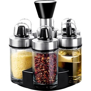 6-Pack Oil and Vinegar Dispenser Set, Glass Condiment Bottles with 360° Rotating Stainless Steel Holder for Kitchen Tabletop - 1 of 4