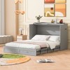 TIRAMISUBEST Full Size Murphy Bed with Charging Station and Drawer, Wood Folding Bed Frame with Honeycomb Pattern - 2 of 4