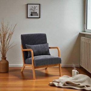 Mshliw Mid-Century Modern Accent Chair with Pillow, Upholstered Arm Chair with Solid Rubberwood Frame for Living Room, Bedroom or Reading Corner - 1 of 4