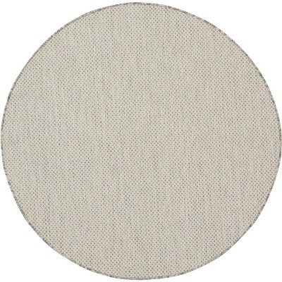 Courtyard Geometric Ivory Silver 5' Round Synthetic Outdoor Rug