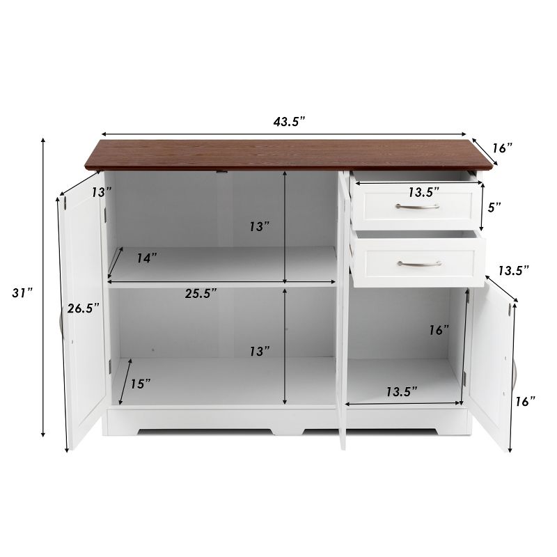 Costway Buffet Sideboard Kitchen Cupboard Storage Cabinet w/ 2 Drawers & 3 Doors White, 5 of 11