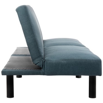 Contemporary Navy Tufted Twin Sleeper Sofa with Natural Wood Legs