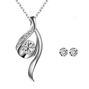 Wrapables Silver Tone True Elegance Crystal Necklace and Stud Earrings Jewelry Set - 1 of 1