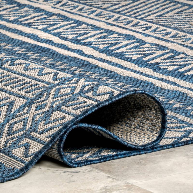 nuLOOM Abbey Tribal Striped Indoor/Outdoor Rug Blue, 4 of 10