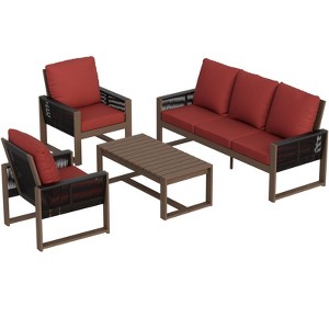 EAGLE PEAK  4 Pieces Natural Cedar Wood Patio Furniture, Outdoor Conversation Set with Coffee Table - 1 of 4